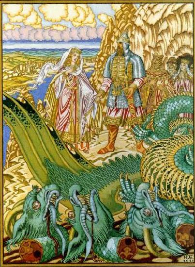 Ivan Bilibin Dobrynya Nikitich rescues Zabava from the dragon Gorynych china oil painting image